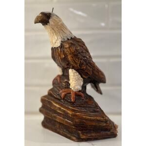 Vintage MCM Bald Eagle Wax Candle Carved Painted Patriotic USA Wildlife Statue‎